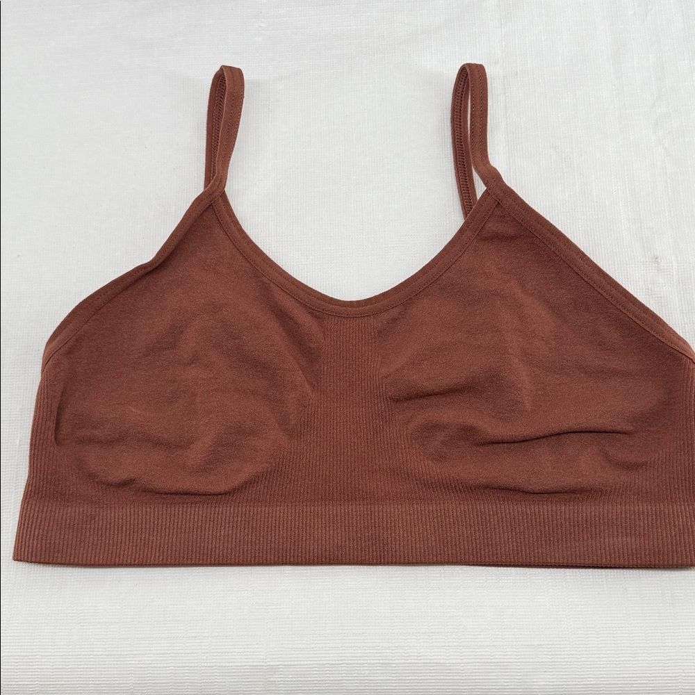 Nordstrom Bralette Girls Medium 10/12 Brown Mink Pull On Sports Bra